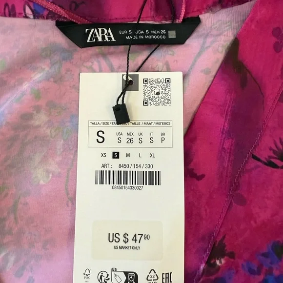 Zara Pink Floral Kimono Blouse Size Small - Picture 5 of 8